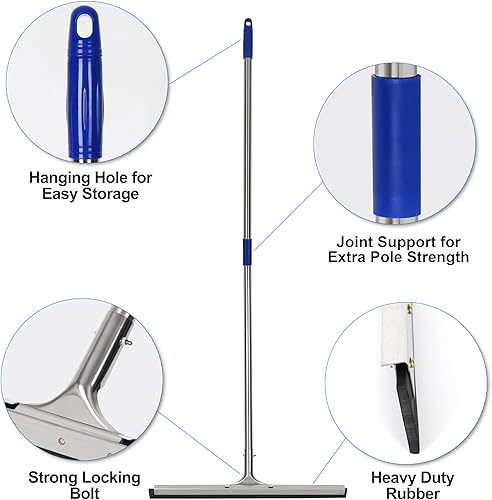Miniatura 3 de Escoba de piso de 55 pulgadas de largo con hoja de goma de silicona de 22 pulgadas de ancho, escoba de escoba perfecta para lavar y secar suelos de