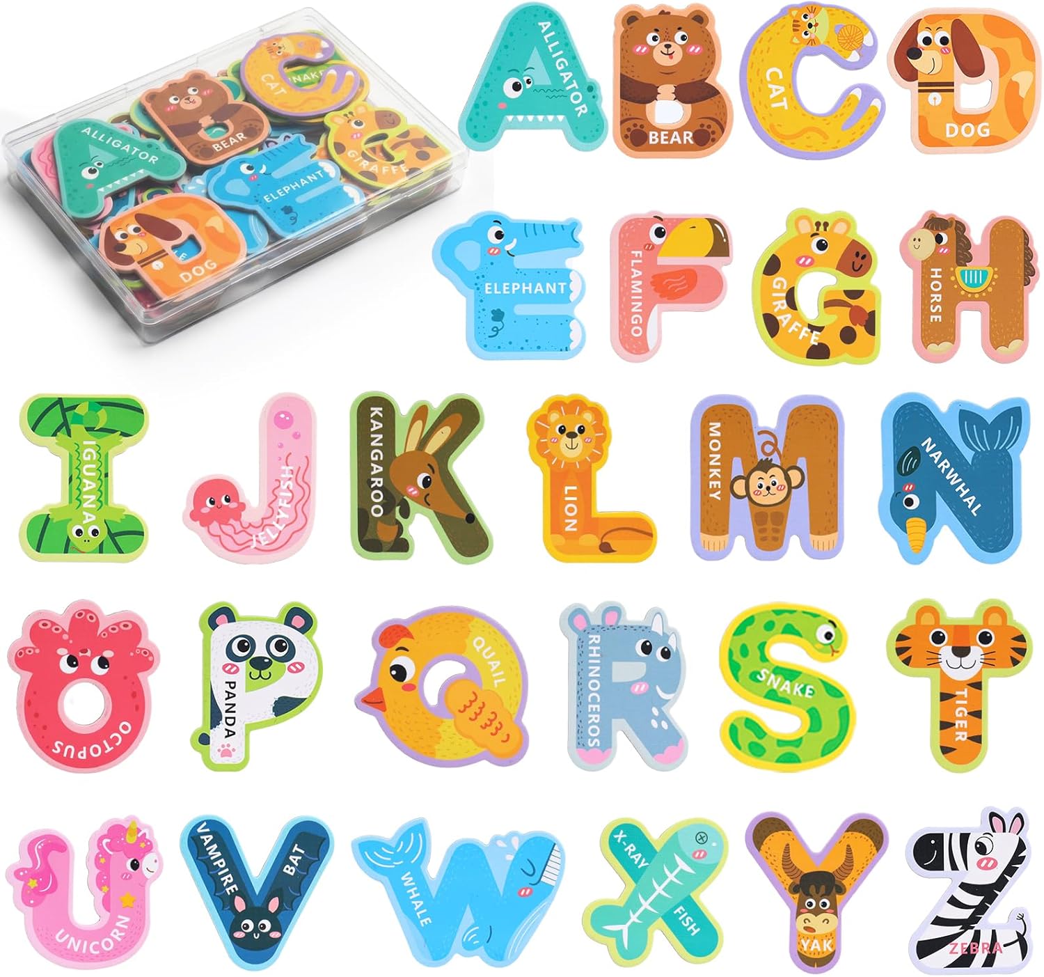 LOVESTOWN Magnetic Letters for Toddlers, 26 Large Animal Alphabet Magnets, Educational Learning Toys, Fridge Magnetic Letters Set