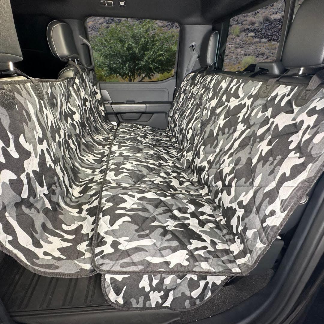 4Knines Dog Hammock for Cars, SUVs, and Small Trucks (Regular Size, Camo) – Rear Seat Cover for 60/40 Split Bench w/Armrest & Seatbelt Access – Heavy