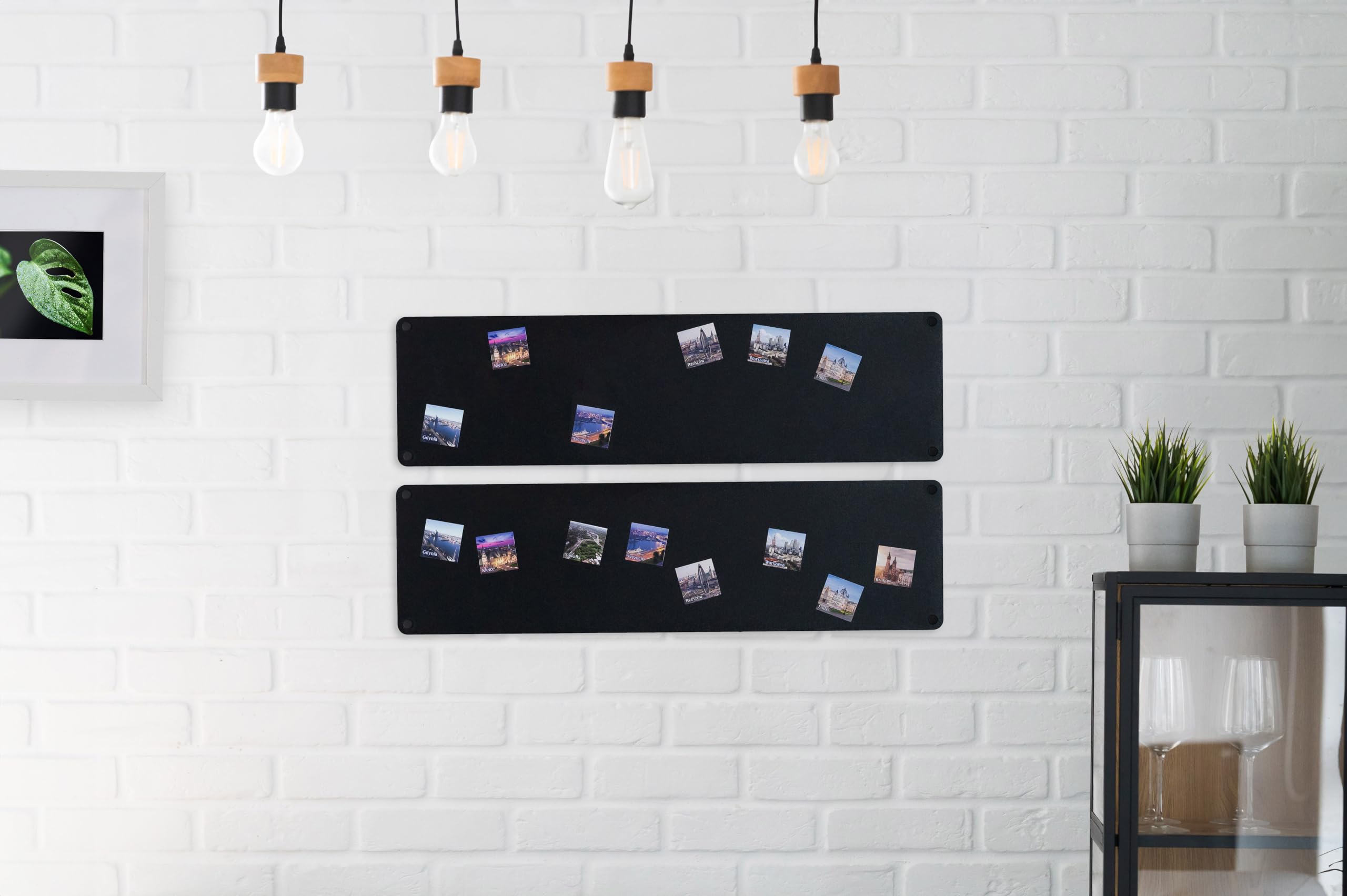 2 x Lavagna Magnetica da Parete in Acciaio Nera 80x22 cm, Black Memo-Board, Pannello Magnetico per Calamite, Lavagna da Cucina, Ufficio, Camera dei Bambini