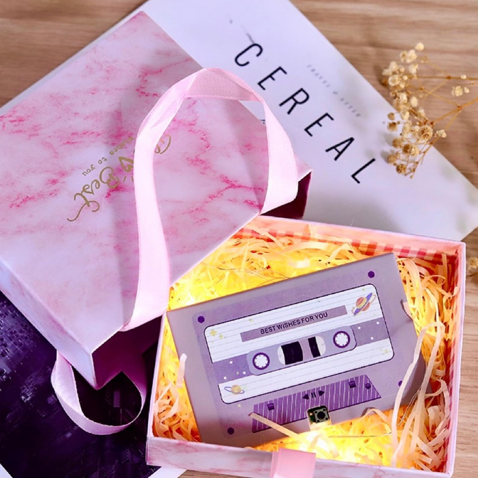Morain Enregistreur Messages Cassettes Enregistrement Bande Vocale Carte Voeux d'anniversaire Fait À Main