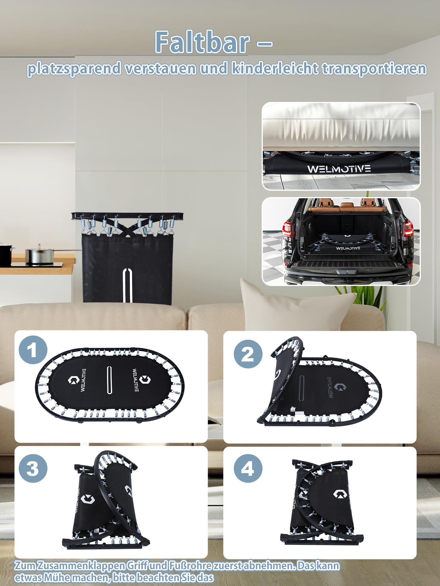 Ovales Indoor Trampolin für 2 Personen geräuscharm belastbar bis 150kg Ideal für Kinder & Erwachsene Fitness Muskelaufbau Gewichtskontrolle Sicher mit 40 Federn Geschenkidee