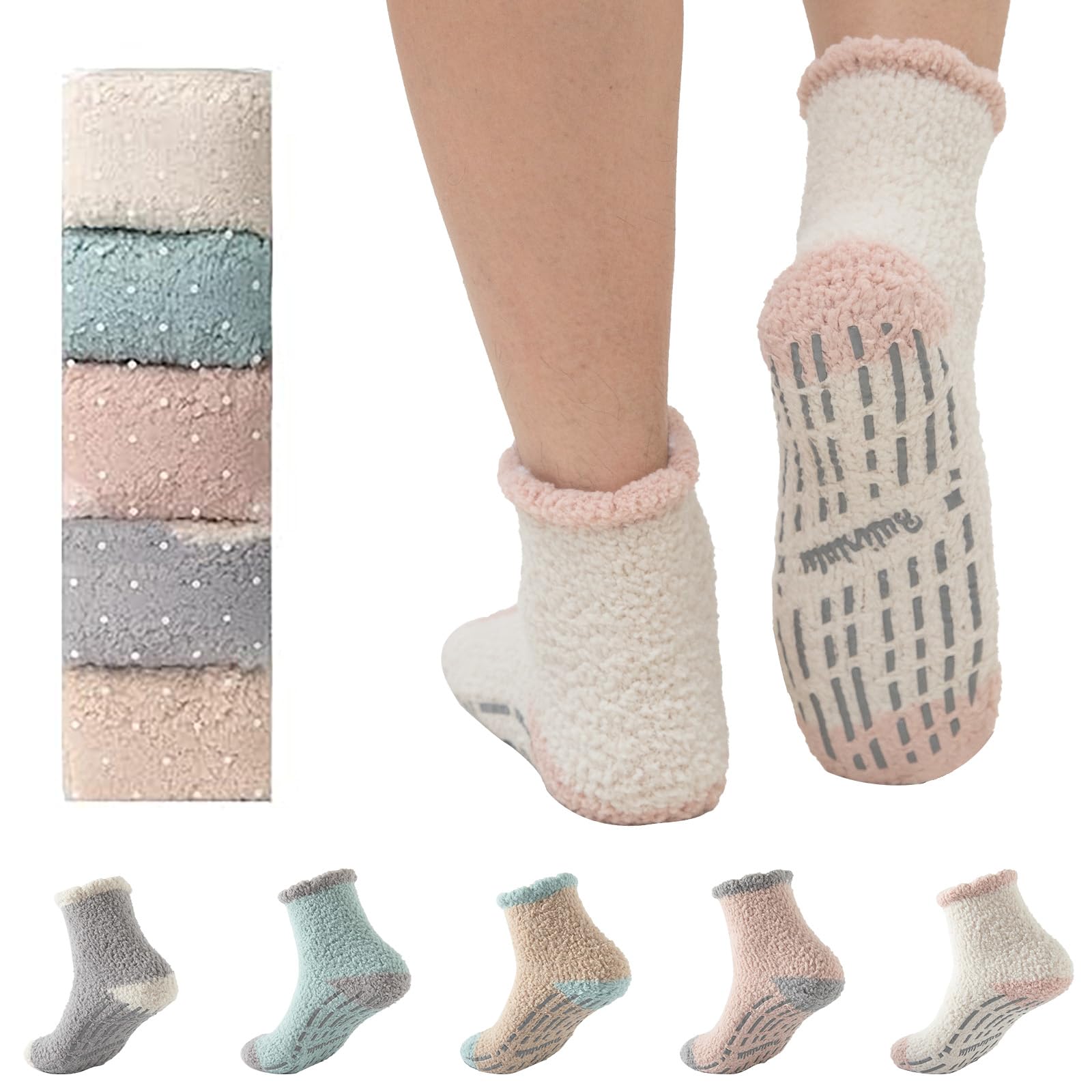 Bulinlulu Cozy Fuzzy Socks For Women With Grips Pairs