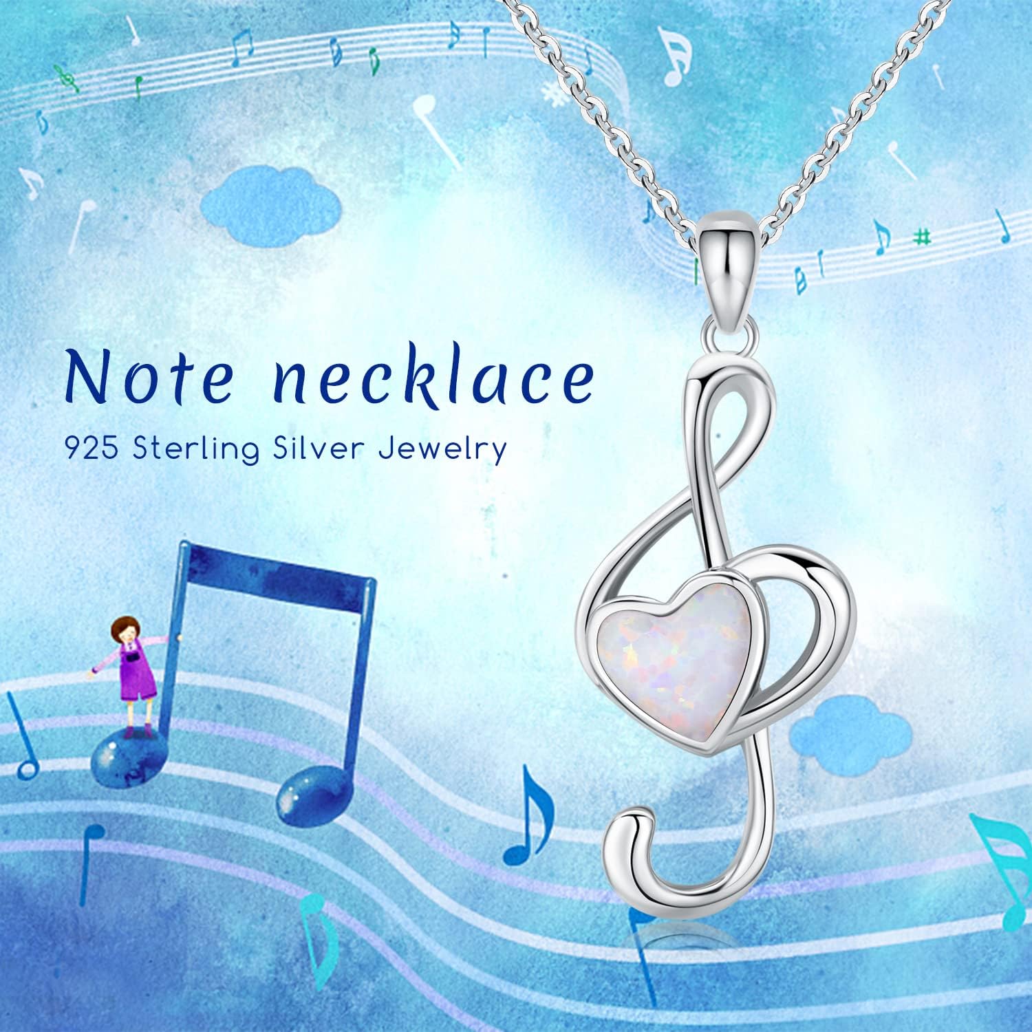 Music Note Necklace Gifts for Music Lovers 925 Sterling Silver Opal Musical Necklace Treble Clef Piano Necklace Music Jewelry Gifts for Women Mom