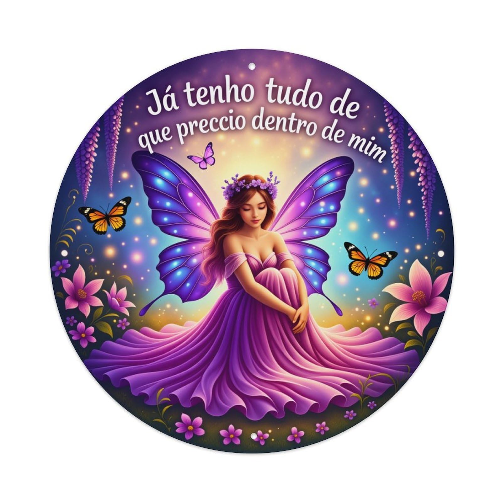 Fairy Wings Butterflies Flowers Sky Round Tin Sign Vintage Style Metal Sign Home Bar Garden Wall Plaque Decor Metal Poster 8x8 Inch