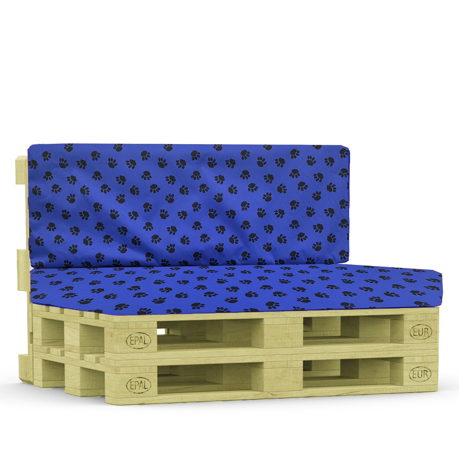 Heavy Duty Garden Euro Pallet Seat and Back Cushion – Durable, Water-Resistant Premium Outdoor Pallet Foam Pads for Seating & Backrest (Blue paw, Only Back Cushion 120cm x 40cm x 5cm)