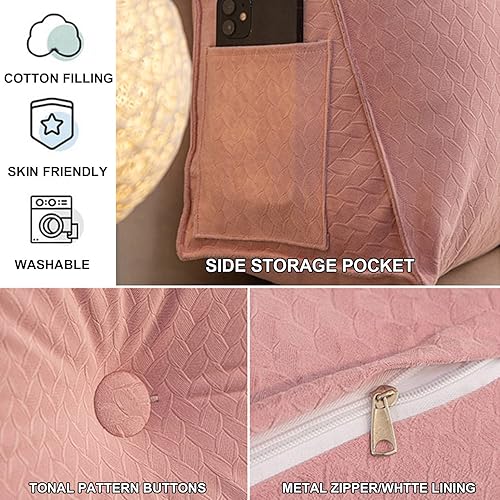 Miniatura 2 de Almohada grande de cuña de lectura, cojín de terciopelo para cabecero, respaldo triangular, color sólido, para cama de día, litera con funda