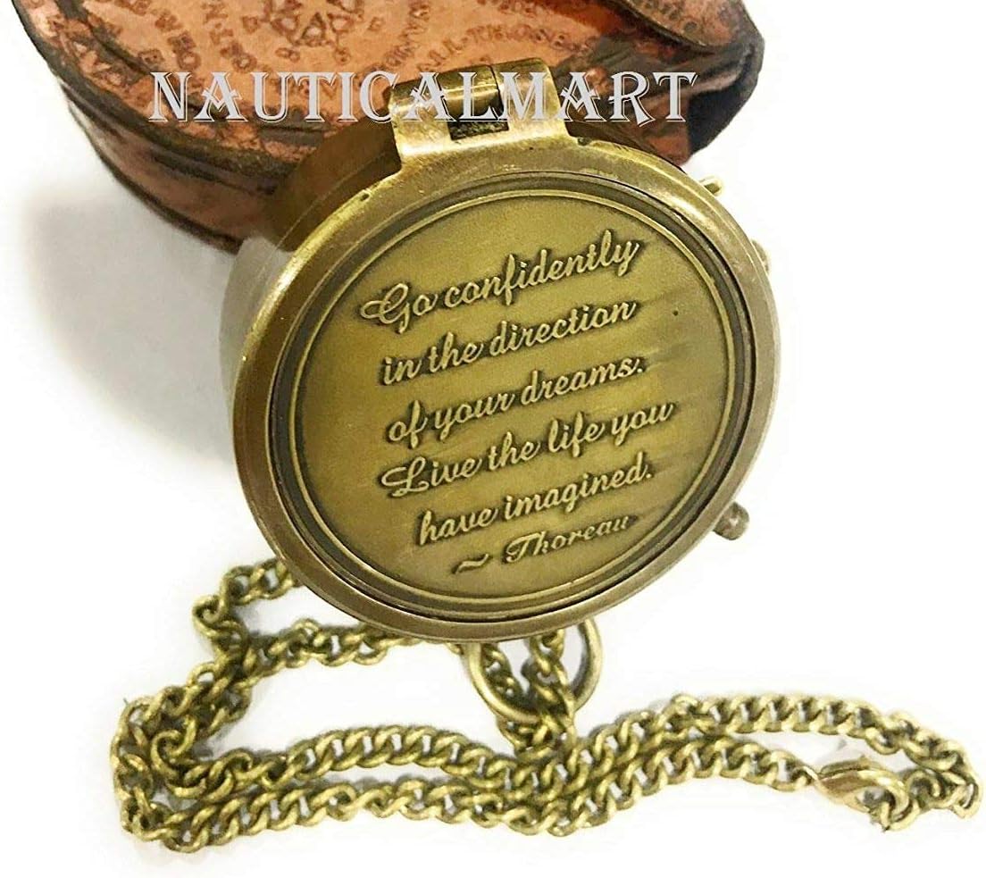 NauticalMart Brass Compass (Thoreau's Go Confidently Quote/Inspirational Gift/Directional Magnetic Compass for Navigation/Pocket Compass for Camping, Hiking, Touring)