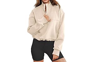LEEDYA Women's Oversized Half Zip Sweatshirt Drop Shoulder Crop Top