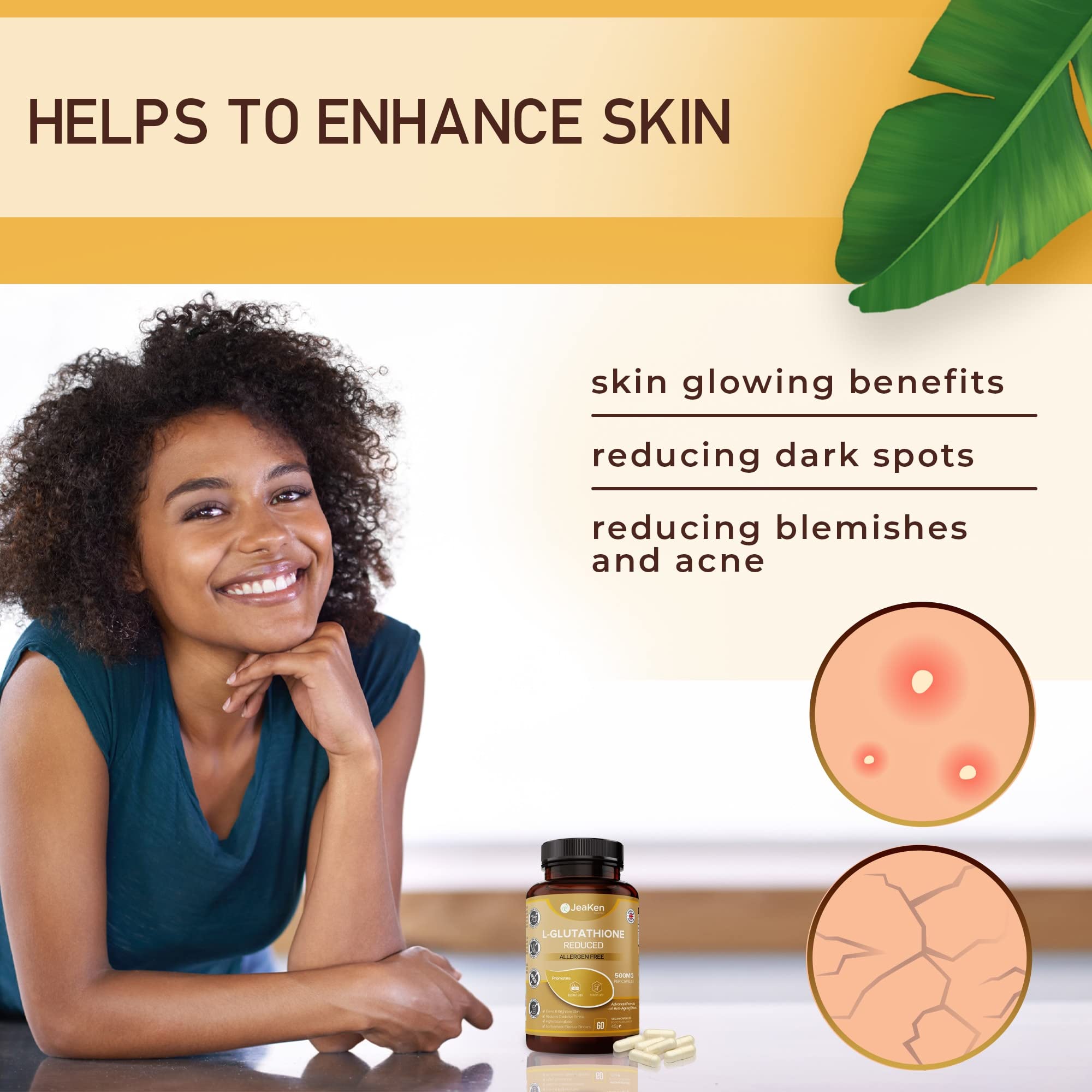 JeaKen - L-Glutathione Reduced - Detoxification Support - Free Radical  Neutralizer with Anti-Aging Effects - Improves Uneven Skin Tone -  Allergen-Free & Bioavailable - 60 Vegan Capsules : Amazon.com.be: Health &  Personal Care