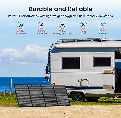 Miniatura 2 de Panel solar plegable portátil de 400 W, cargador ligero con soporte mejorado, cargador solar impermeable de 34.2 V de 400 vatios para caravanas,