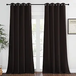 NICETOWN Blackout Window Curtain 90 inch Length - Room Darkening Thermal Insulated Grommet Large Window Treatment Light Blocking for Bedroom/Doorway (Toffee Brown, 1 Panel, W52 x L90)