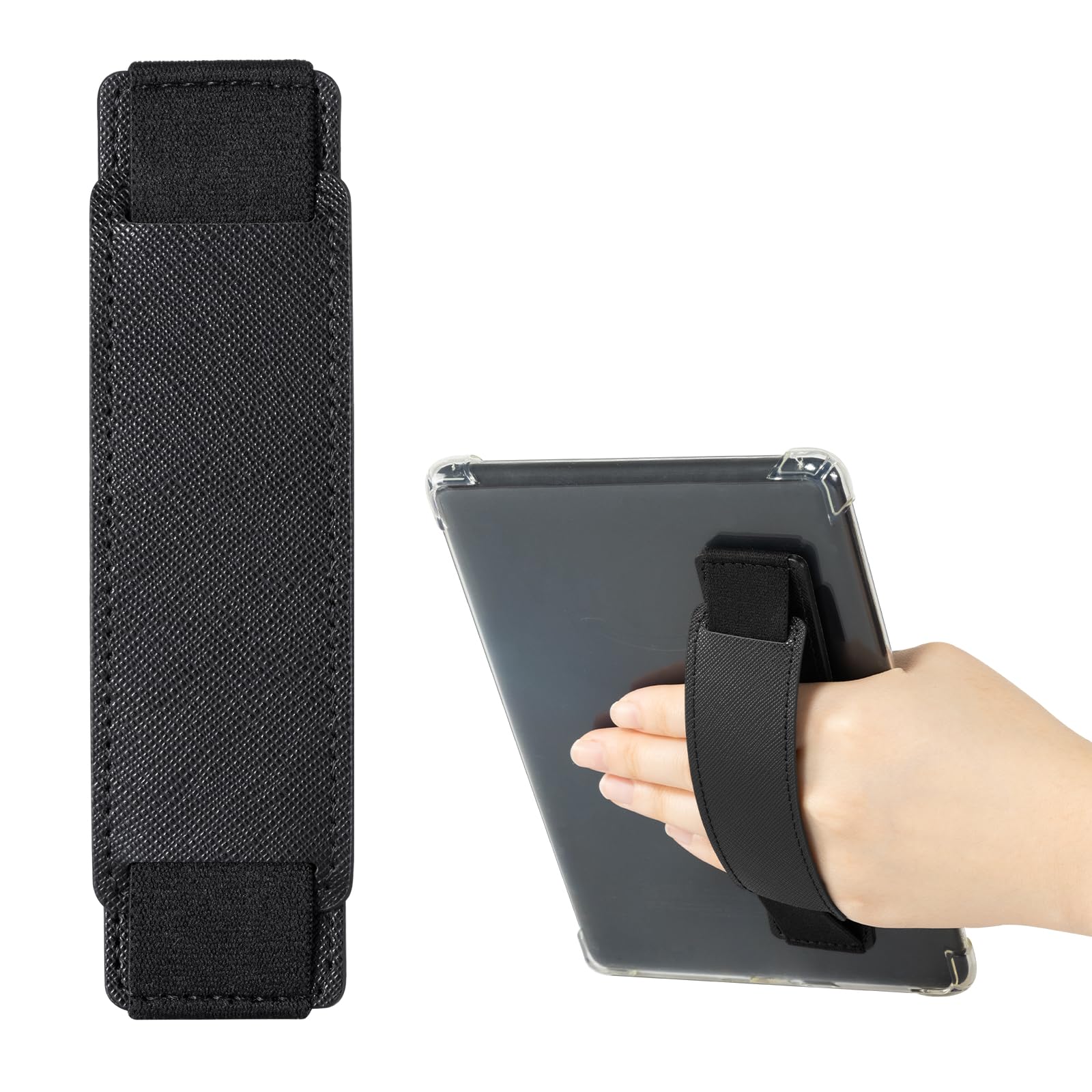 Photo 1 of CoBak Universal Premium Soft Leather Strap for Kindle, Features a Strong Adhesive, Compatible with Kindle,Samsung A9,iPad mini,Ranging from 6" to 10",Black