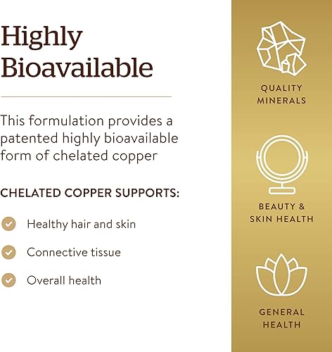 Miniatura 4 de Solgar Cobre quelado, 100 comprimidos, esencial para la formación de colágeno, forma altamente biodisponible, apoya el tejido conectivo, sin OMG,