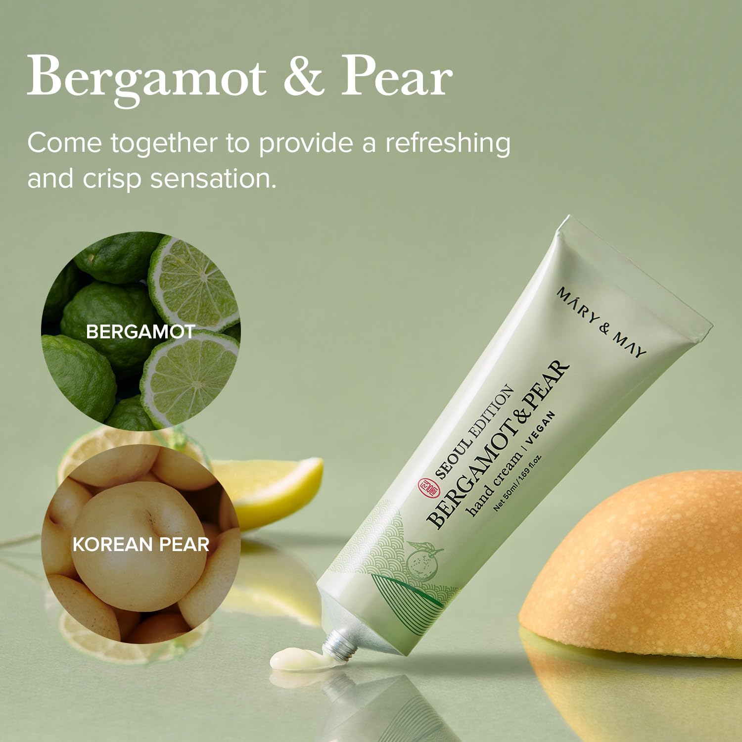 Mary&May SEOUL EDITION Bergamot & Pear Refreshing Hand Cream, Korean Moisturizing Vegan Hand Moisturizer - Image 3