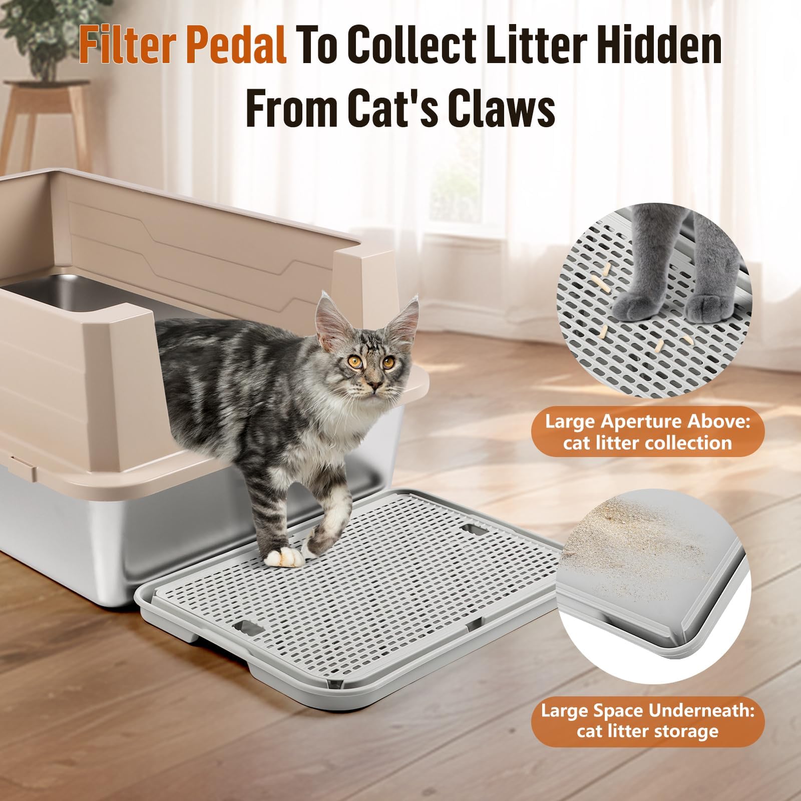 Kalolary Rampa per lettiera per gatti con strato filtrante, gradini antiscivolo per lettiera, ideale per gatti piccoli e anziani, a pedale, resistente, facile da pulire