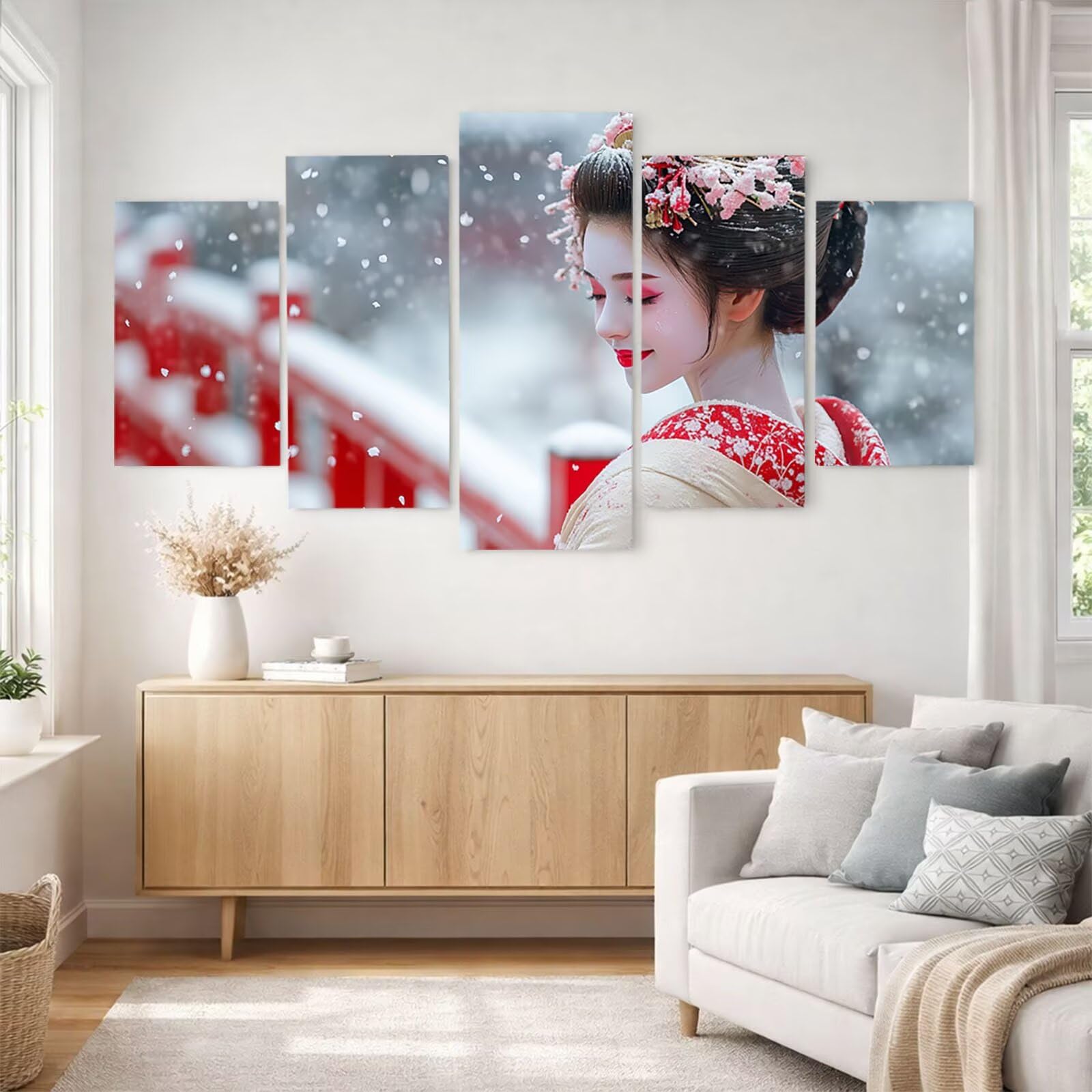 5 Pack Leuchtend Malen Nach Zahlen Erwachsene Geisha Drei Größen YCBZ-5528 | DIY Set Erwachsene mit Pinselset Acrylfarben Set Fünf Leinwand zum Bemalen Winter für Deko Wohnzimmer Geschenke für Frauen