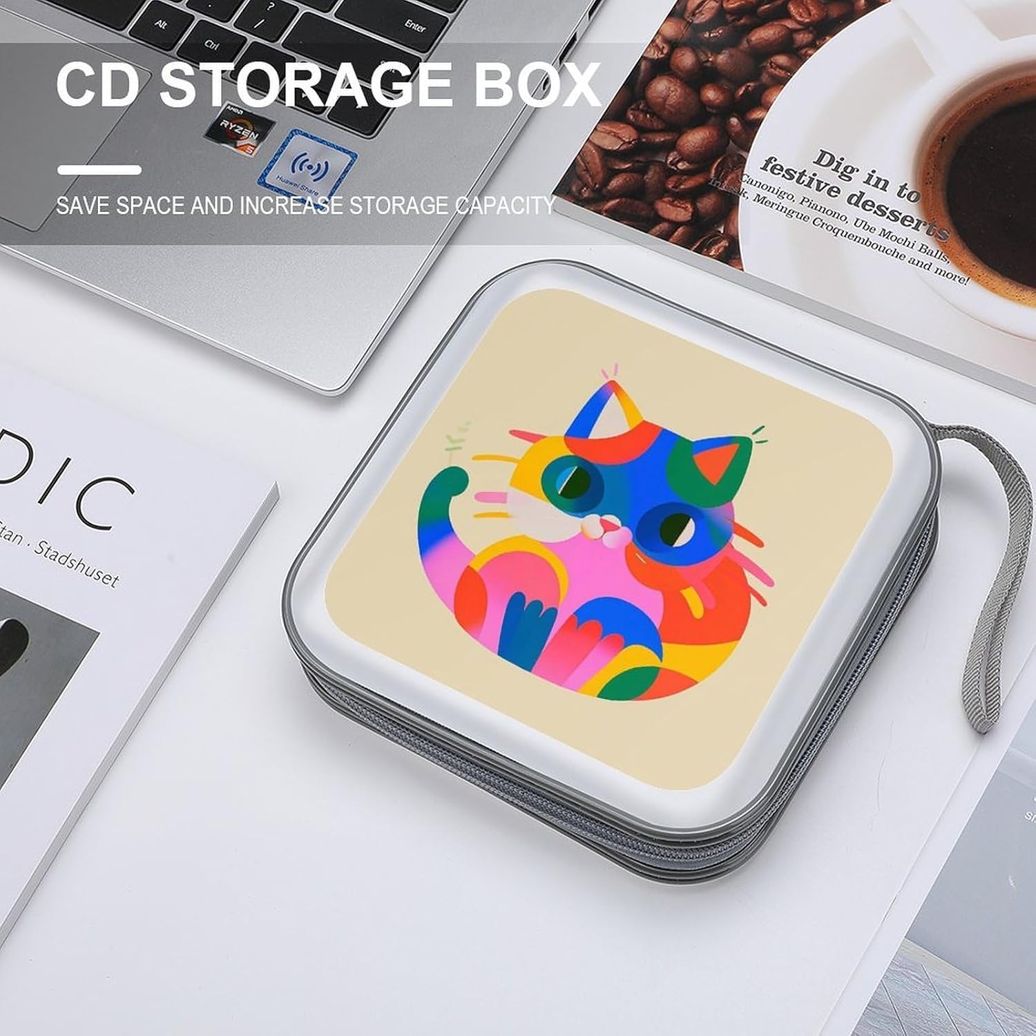 Colorful Cats DVD Storage Bags with Zipper, CD Portable Case Holder with Handles, Large Storage Stackable Media Binder for Travel, Cabinet, Home, Office, Car image 4