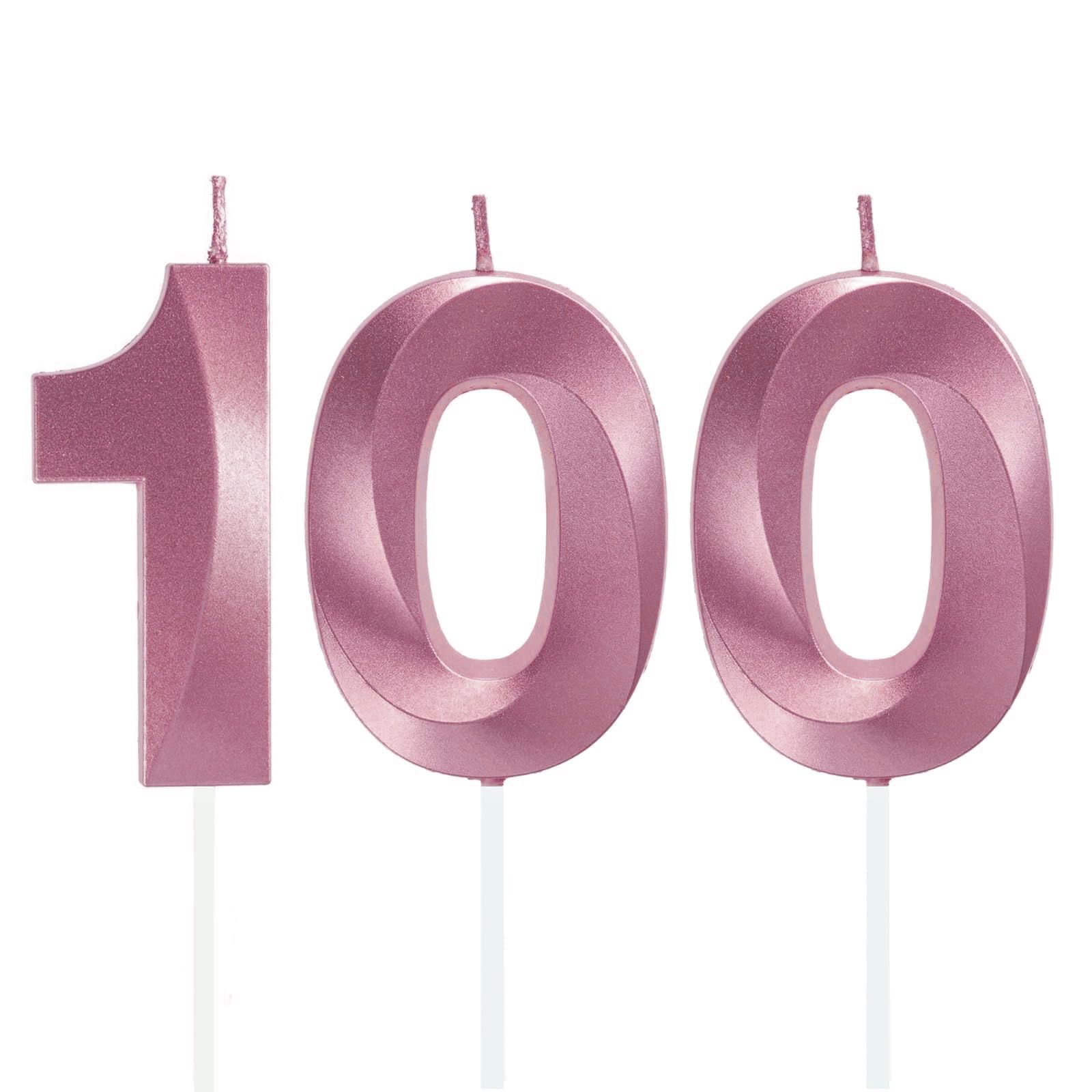 100th Birthday Candles for Cake – Pink Number Candle – Birthday Cake Topper for 100 Years Old Celebration – Anniversary Wedding Party Supplies Decorations