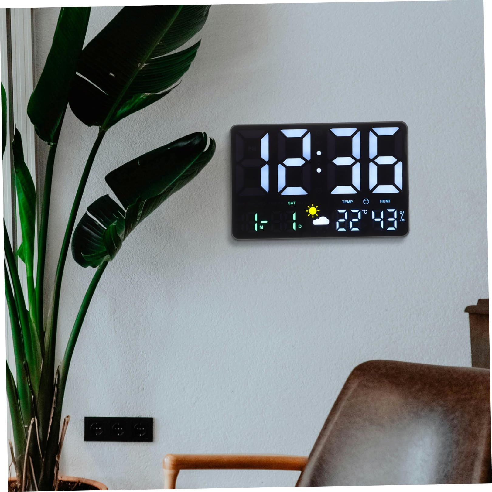 DOITOOL Reloj de Pared Digital Grande con Pantalla LED Termómetro Integrado Sensor de Presión Atmosférica y Funciones de Alarma Calendario y Regresiva para Salón y Oficina