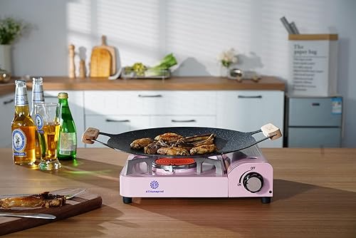 Miniatura 2 de Estufa de butano portátil a prueba de viento quemador infrarrojo cocina al aire libre senderismo picnic estufas de camping compactas color rosa con