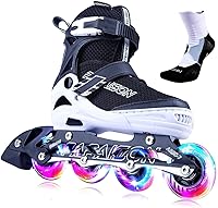 PAPAISON Adjustable Inline Skates for Kids & Adults: Light Up Wheels, Smooth Outdoor Roller Skates for Girls, Boys, Men & Women