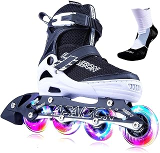 PAPAISON Adjustable Inline Skates Kids Adults Light Up Wheels Aluminum Frame Smooth ABEC-7 Bearings