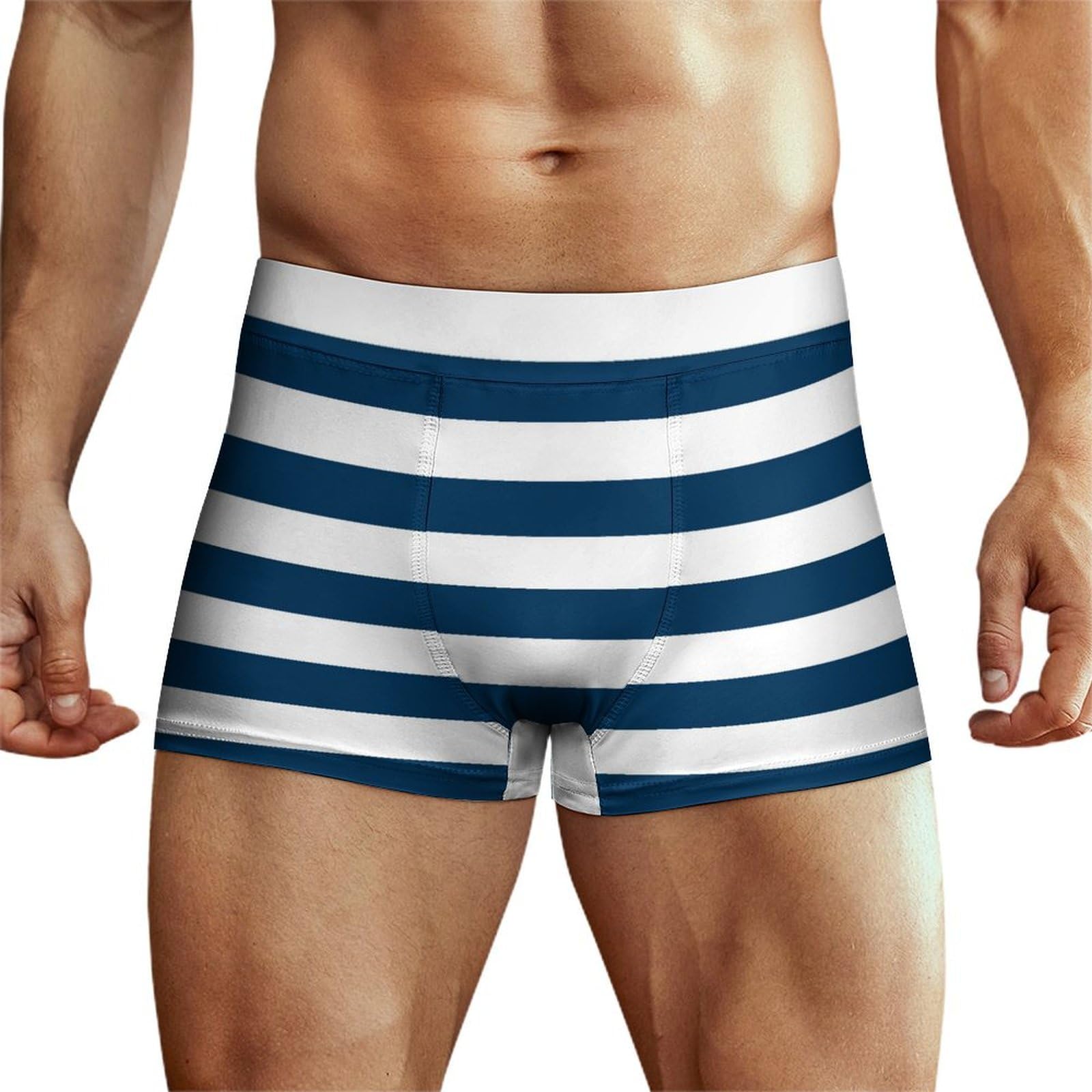 Niapessel Men's Boxer Briefs, Men's Underwear Boxer Brief, Breathable Comfort Novelty Boxers Briefs for Men, Navy Blue and White Striped, XXL