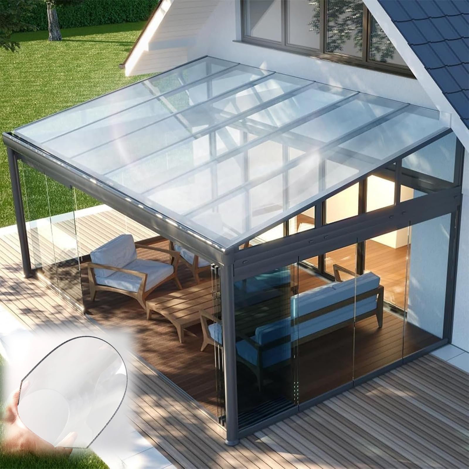 Placas Acrílica Impermeable, Lámina Techos Policarbonato Transparente Protección UV, Paneles Repuesto para Invernaderos, Hoja Metacrilato Aislamiento Lluvia Garaje [1×3m]