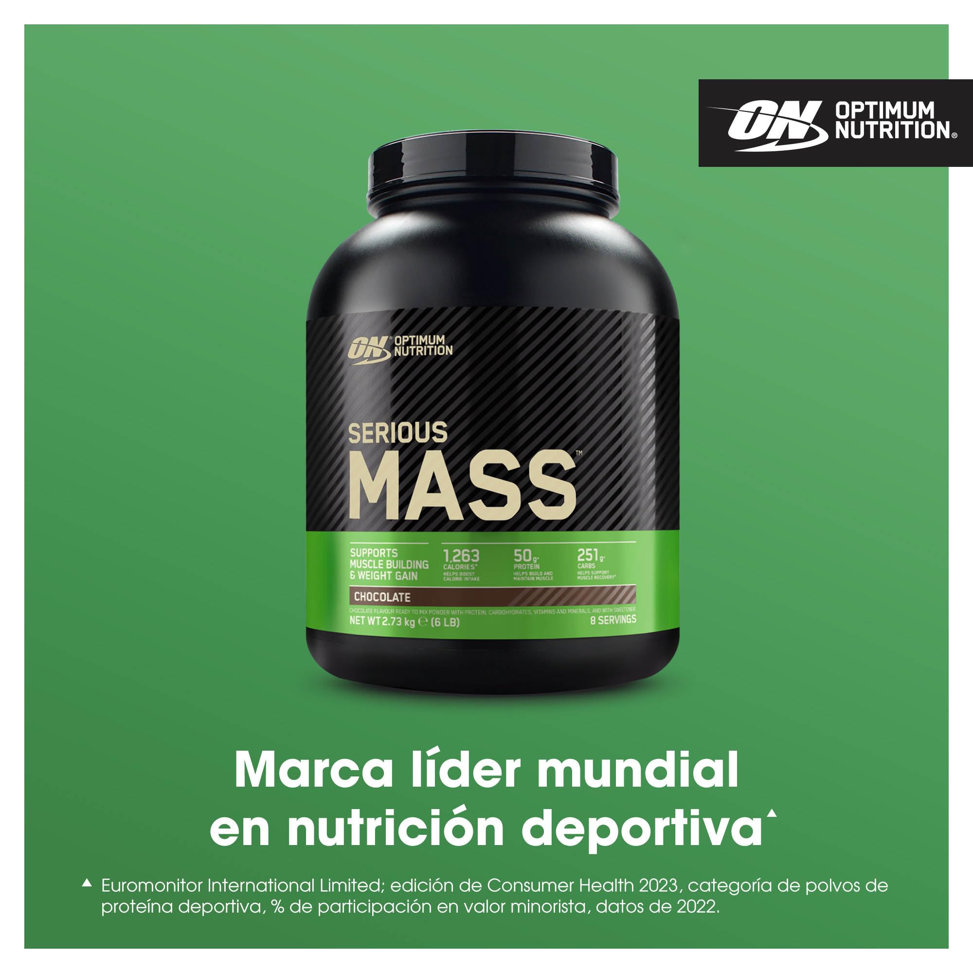 Optimum Nutrition Serious Mass Proteína para Ganar Peso, Sabor Chocolate, 2.73kg, 8 Servicios