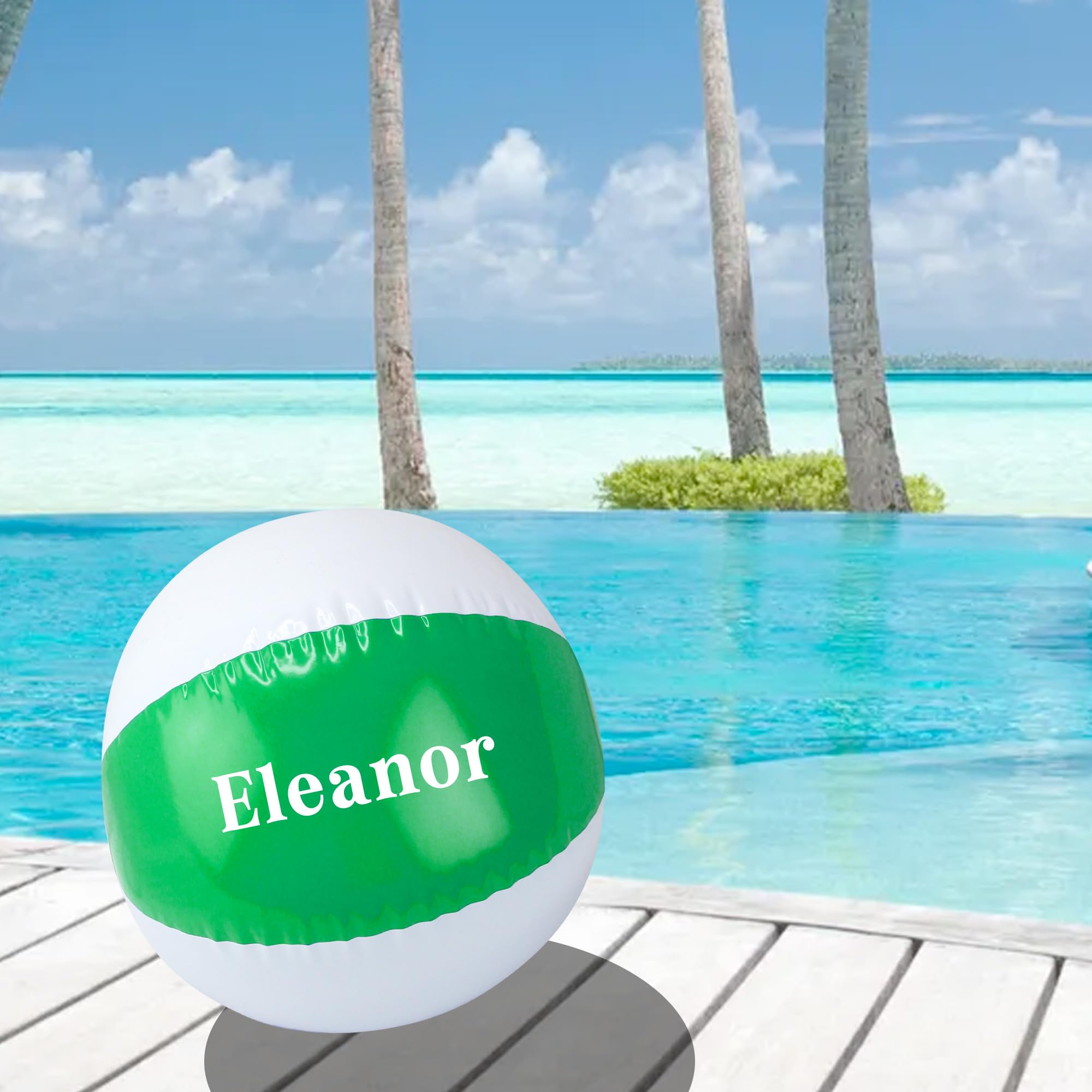 eBuyGB Personalised Vinyl 9" Inflatable Green Beach Ball Pool Party Garden Toy Holiday Abroad Swimming Accessory Beach Gift - Custom Name (Pack of 10)
