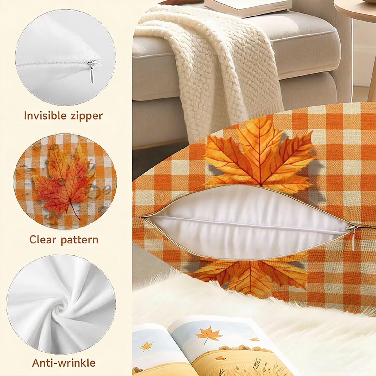 Poszewki na poduszki w kolorze pomarańczowym 70 x 90 cm beżowe poszewki na poduszki na zewnątrz lniane poszewki na poduszki 2-pak dwustronny nadruk miękkie oddychające można prać w pralce, do salonu