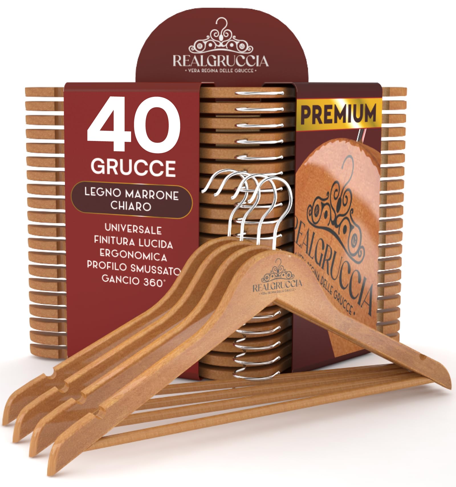 Grucce in legno Set da 30 sottili con tacche Porta pantaloni Gancio girevole a 360° Legno di