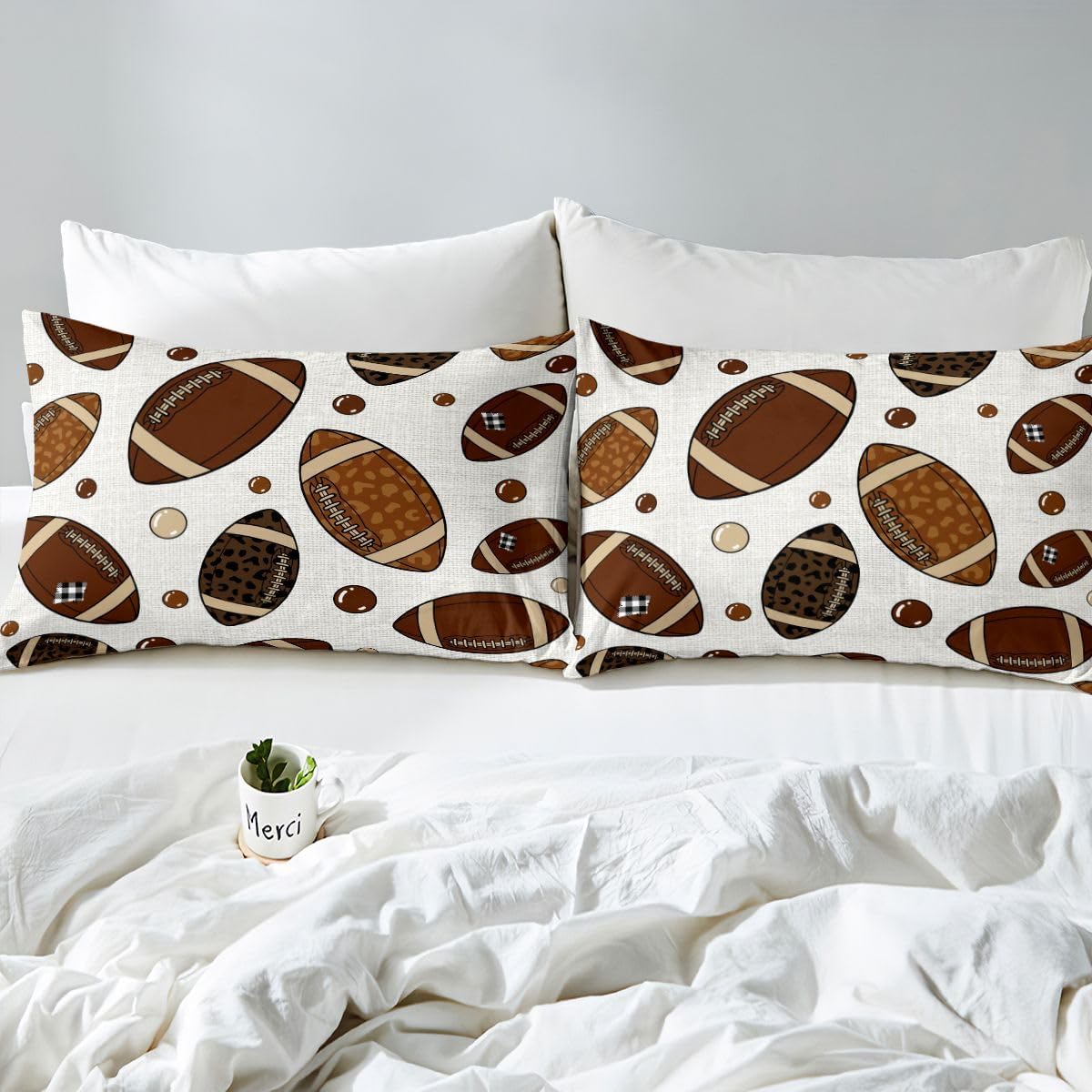 Erosebridal Football Comforter Set Queen Size Rugby Sports Bedding Set for Boys Kids Teens Adults Bedroom Sports Ball Game Comforter Brown Polka Dots Duvet Insert Beige