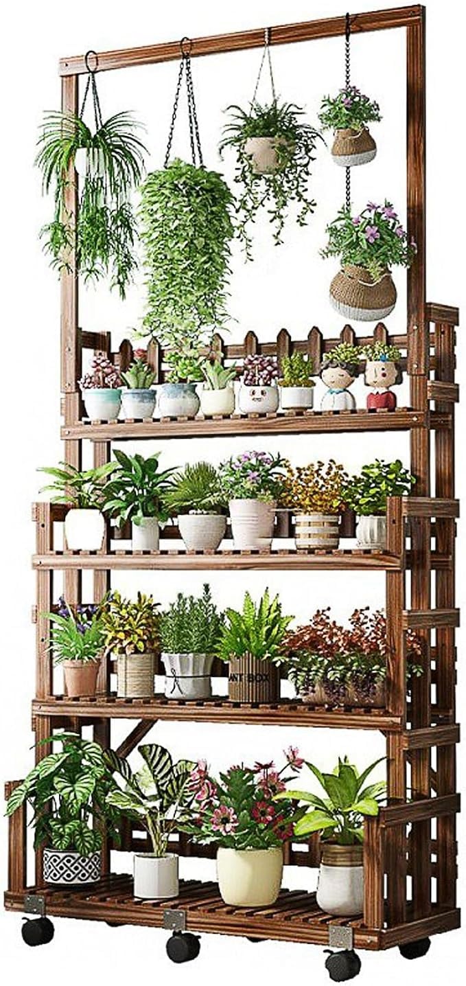 ATRBNCX Hanging Ladder Plant Stand 4 Tier, Adjustable Flower Shelf With Rod