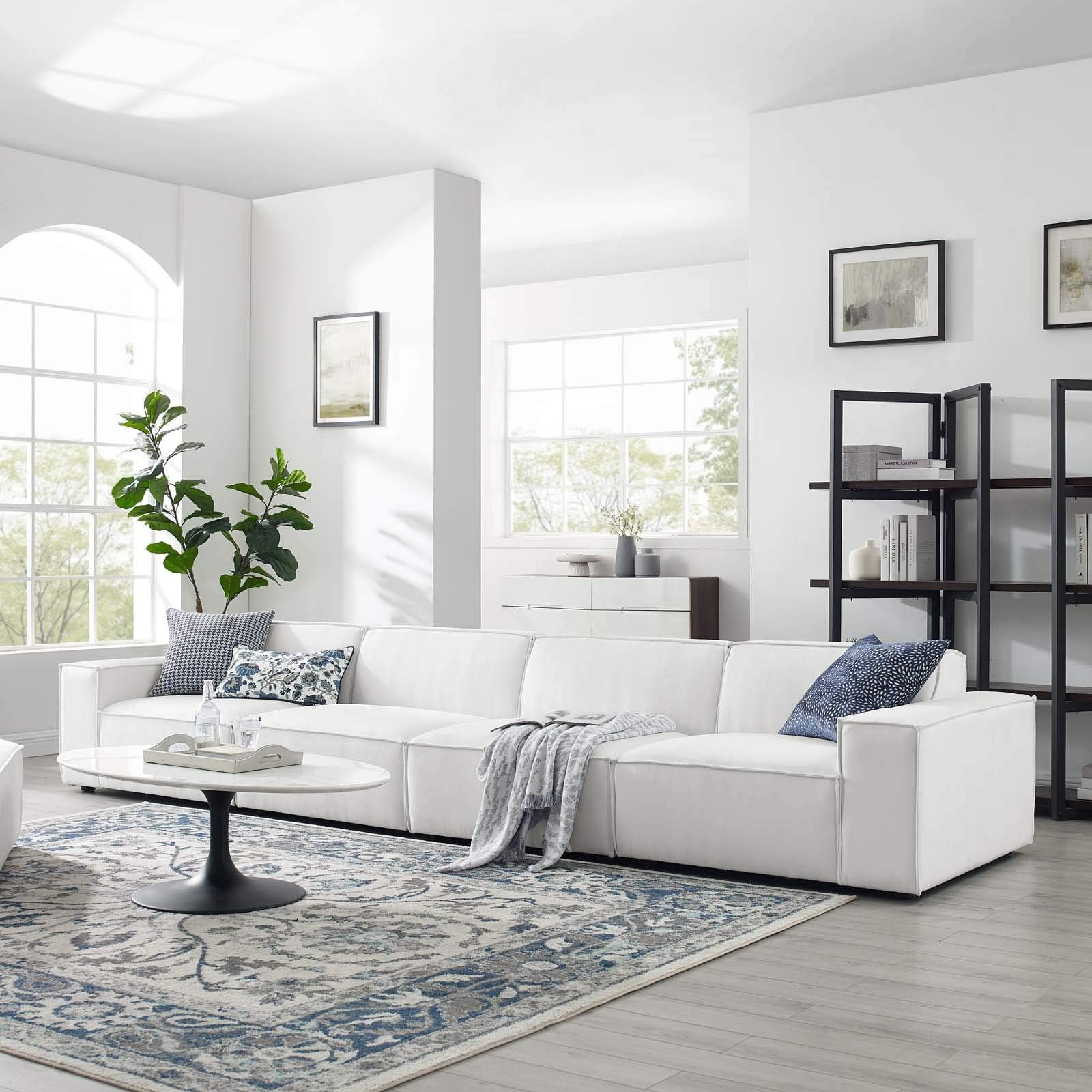 Modway EEI-4114-WHI Restore 4-Piece Upholstered Sectional Sofa in White