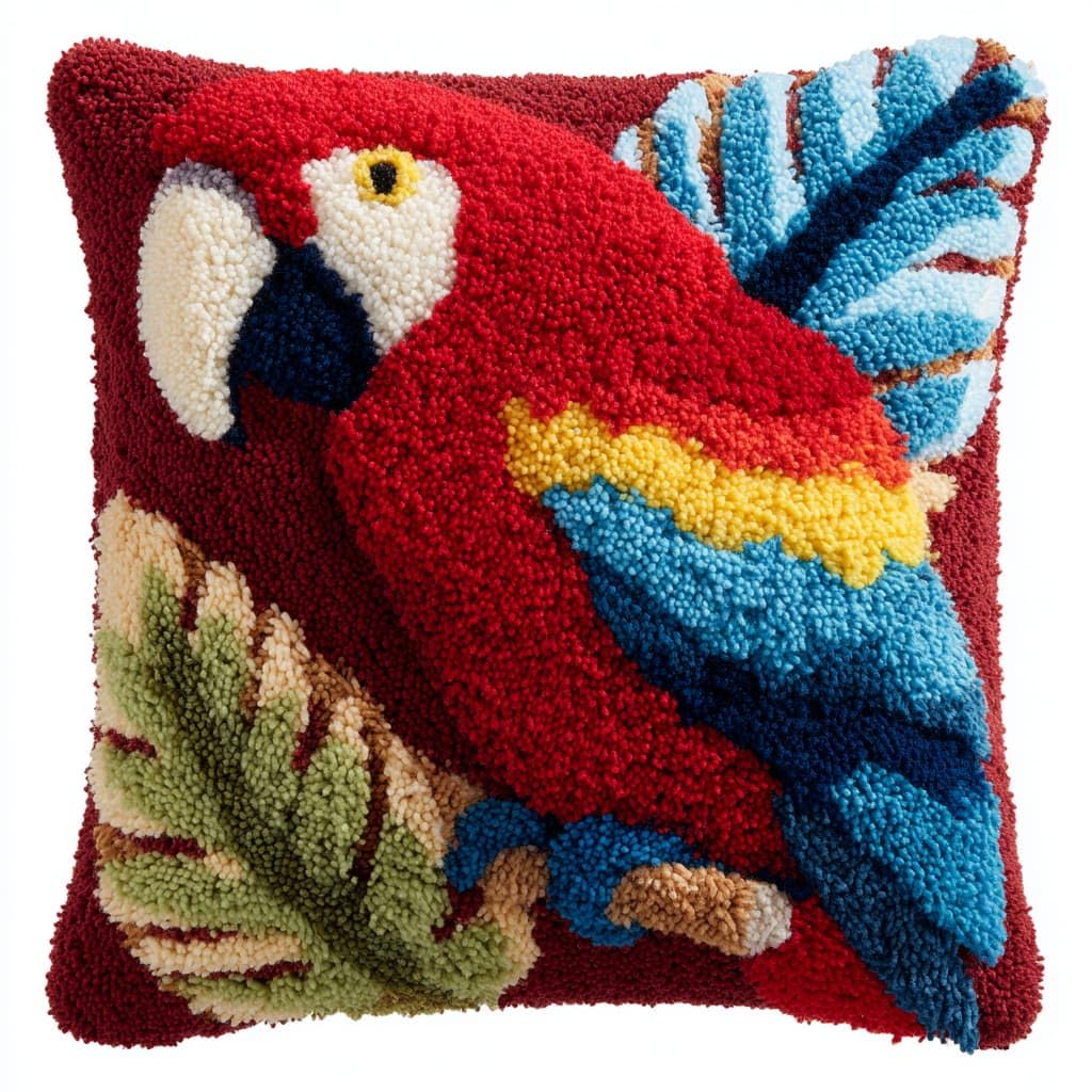Taxpy Latch Hook Kits, Animal Parrot Cushion Craft Kits Pillow Cover Making Crochet Pre Printed Canvas Needlework Latch Hook Cushion Cover Kits,43x43cm