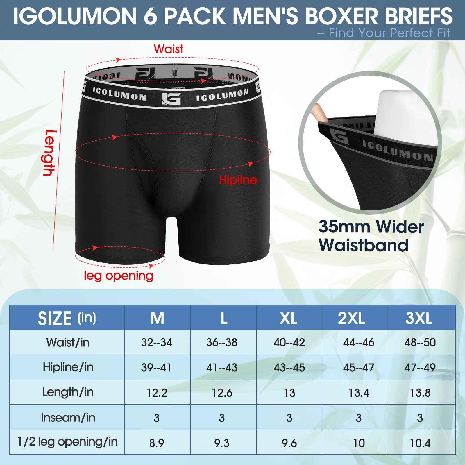 IGOLUMON Boxer Uomo in bambù Confezione da 6, Mutande Boxer Uomo Intimo Multipack con Elastico in Vita, Ultra Morbido Comodi e Traspiranti Intimo Maschile