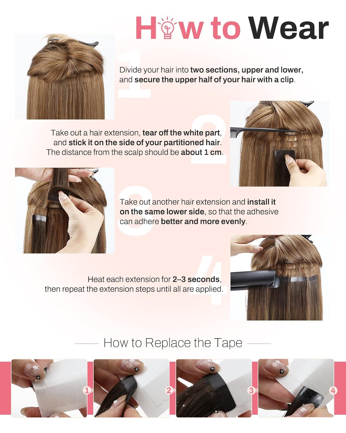 Moresoo Tape in Human Hair Extensions Ombre Human Hair Tape in Extensions Blonde Balayage Dark Brown to Medium Brown Mix with Blonde Glue in Hair Extensions Real Human Hair 16 Inch #4/6/613 20pcs 50g