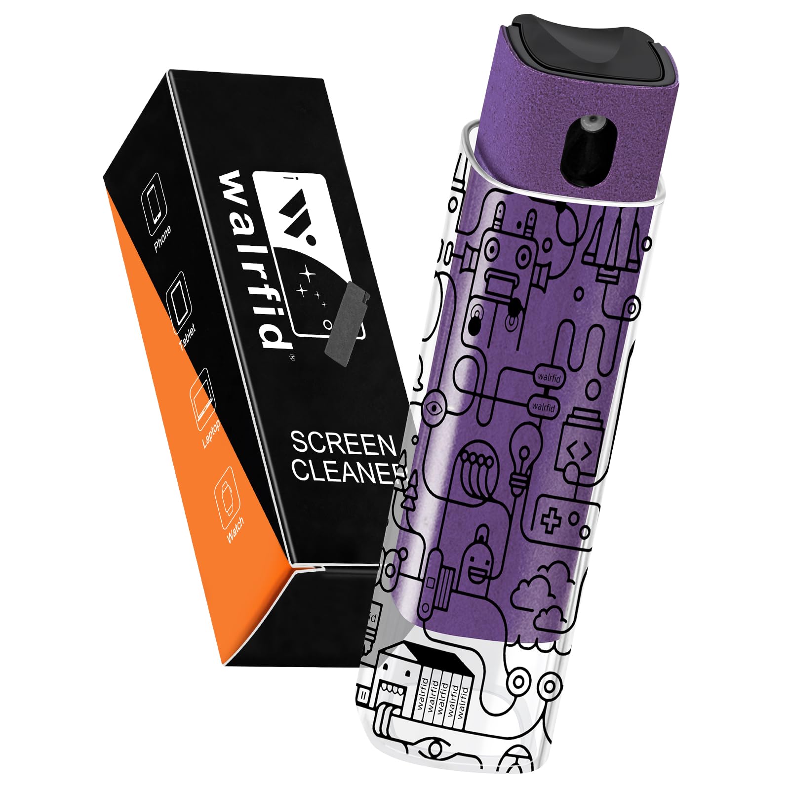 walrfid Car Screen Cleaner, Computer Screen Cleaner Spray and Wipe, Laptop Cleaning Mist Kit for Electronic iPad, iPhone, Phone, MacBook, TV, Monitor Display, with Black Graffiti Case - Purple