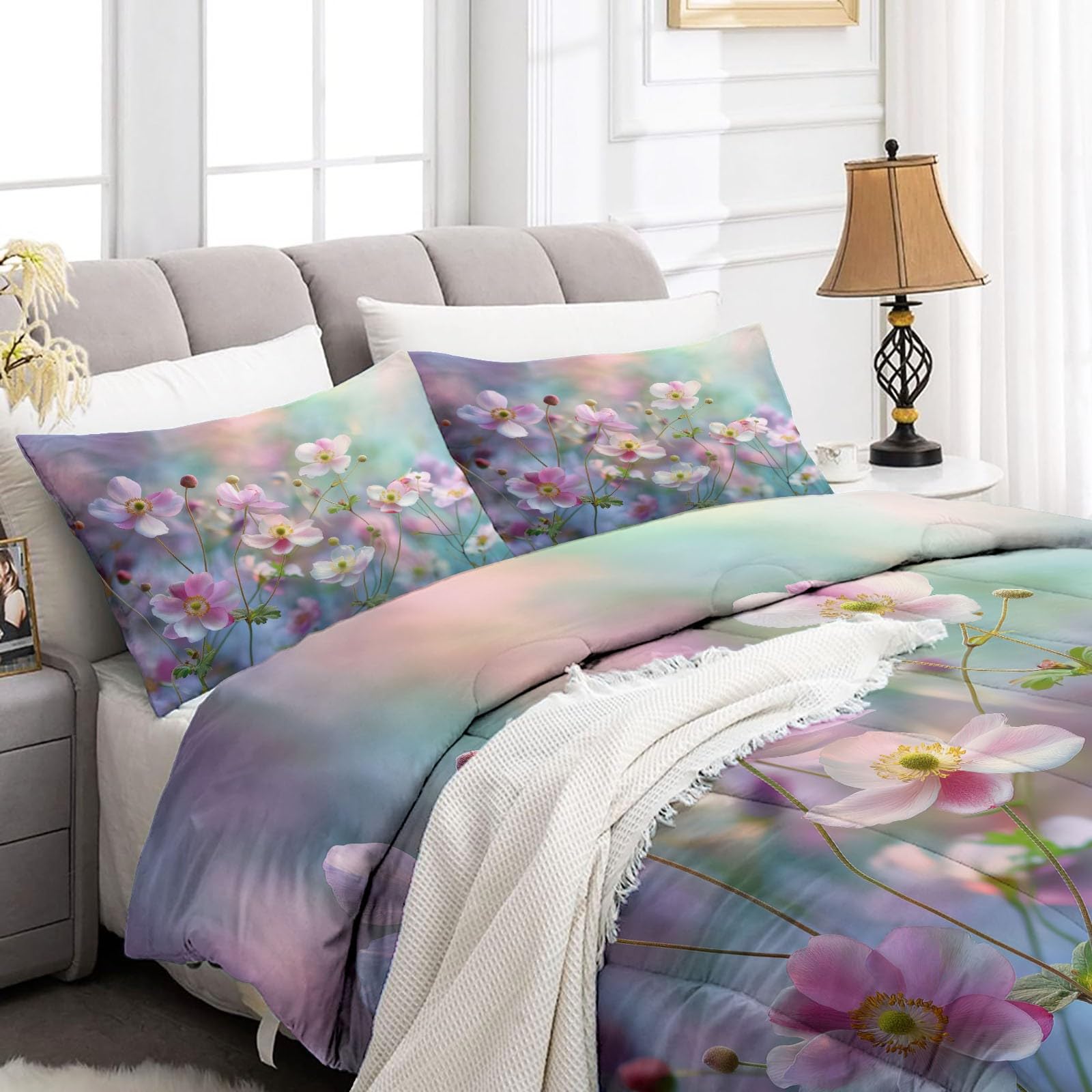 CozyRest Edredon Relleno nordico Cama Infantil Algodón - Floral Encantador Rústico Cama 105 - Bebe rellena Juego de Manta 200x200 cm con Almohada 50 x 75 cm por niños e niñas