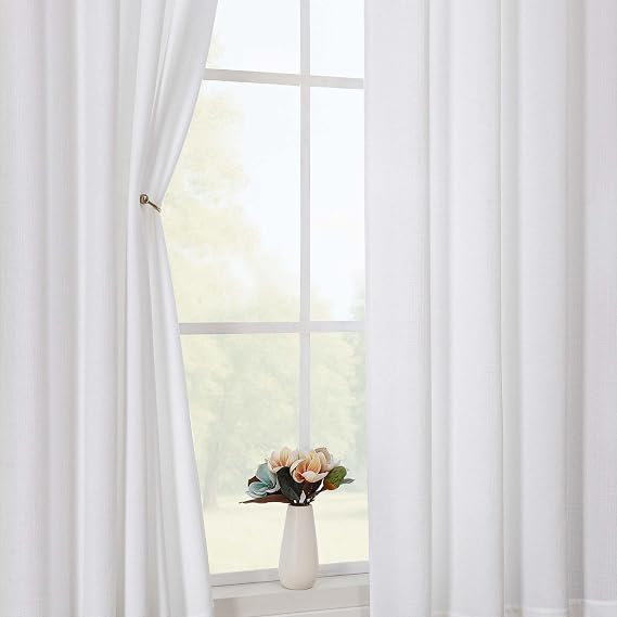 Simplebrand White Curtains 220CM Long 2 Panels Set, Light Filtering Faux Linen Textured Soft Airy Window Door Curtains for Living Room Bedroom, Thick Modern Privacy Eyelet Drapes, 140 Wx220 L cm, 2Pcs