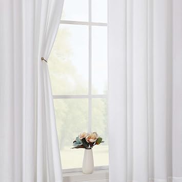 Simplebrand White Curtains 220CM Long 2 Panels Set, Light Filtering Faux Linen Textured Soft Airy Window Door Curtains for Living Room Bedroom, Thick Modern Privacy Eyelet Drapes, 140 Wx220 L cm, 2Pcs