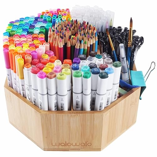 walowalo Organiseur rotatif en bambou pour fournitures artistiques - Peut contenir plus de 800 crayons, marqueurs, stylos pour bureau, école, salle de classe, papeterie (version plus grande) - ‎bois Naturel