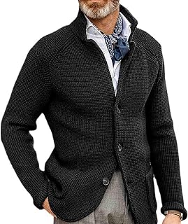 Men's Elegant Lapel Pocket Long Sleeve Knit Jacket, Mens Shawl Collar Cardigan Sweaters Knit Blazer Jacket (Black,M)