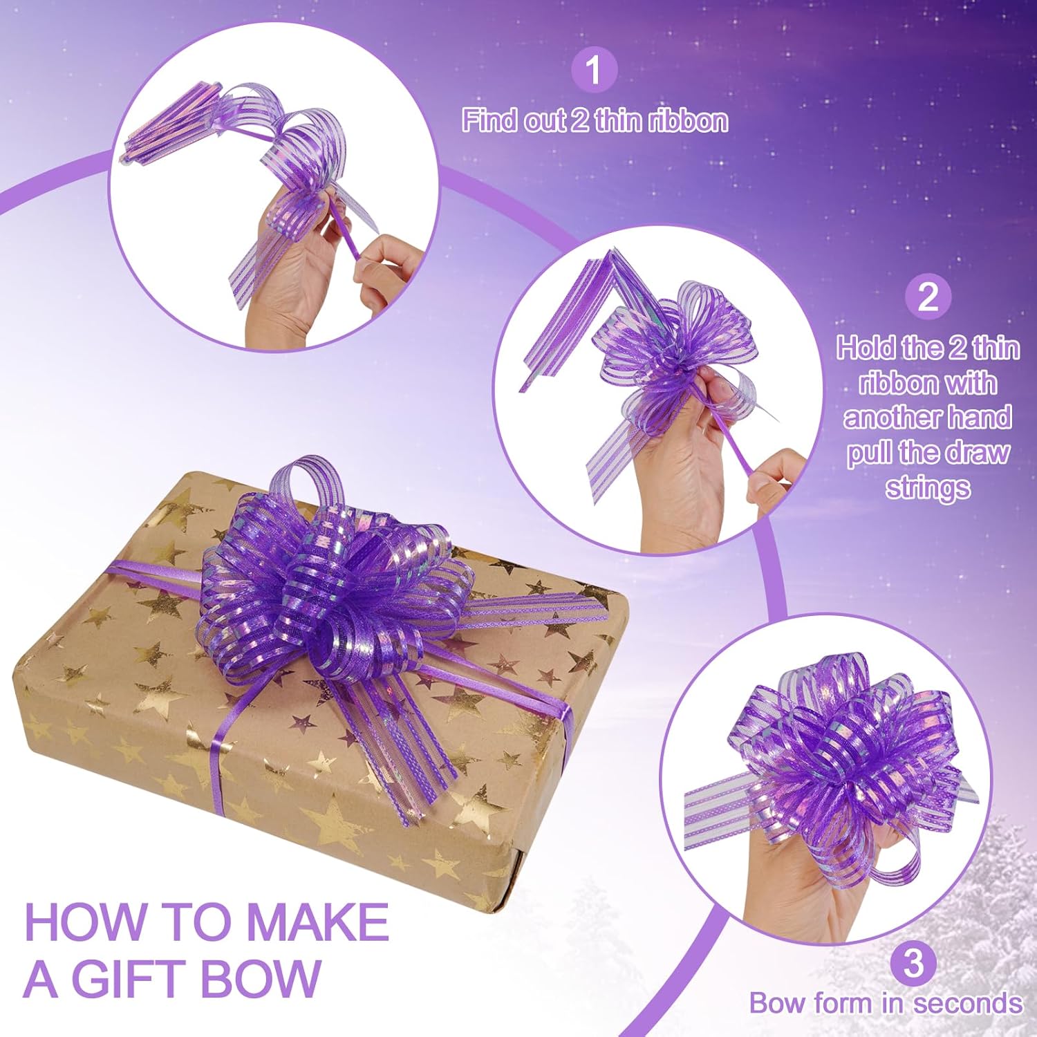 Gift Bow Warp Ribbon Pull Bows for Gift Wrapping Present Christmas Wedding Baskets Valentine‘s Day Flowers Holiday Decor Gift Boxes (Gold,Silver-A, 6 Inch) - Image 4