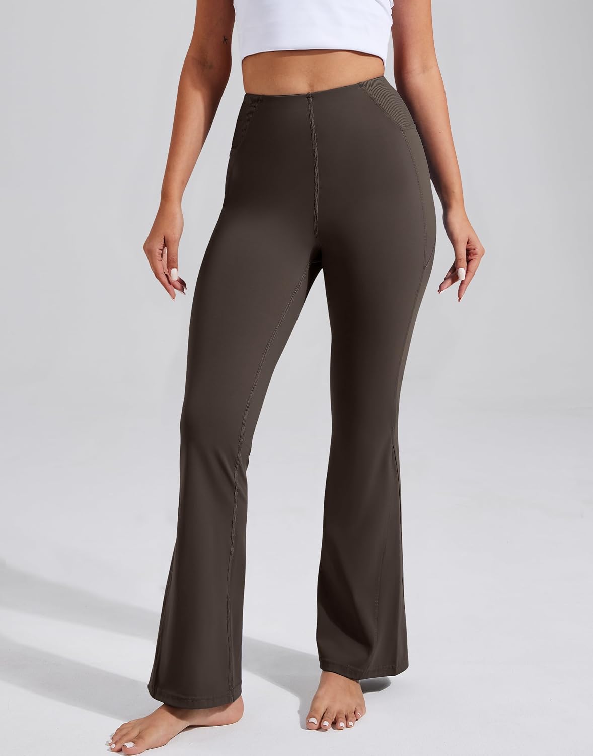Pioneer Camp Women's Flare Yoga Pants Bootcut Flared Leggings with Pockets High Waist Tummy Control Bell Bottoms Gym Workout