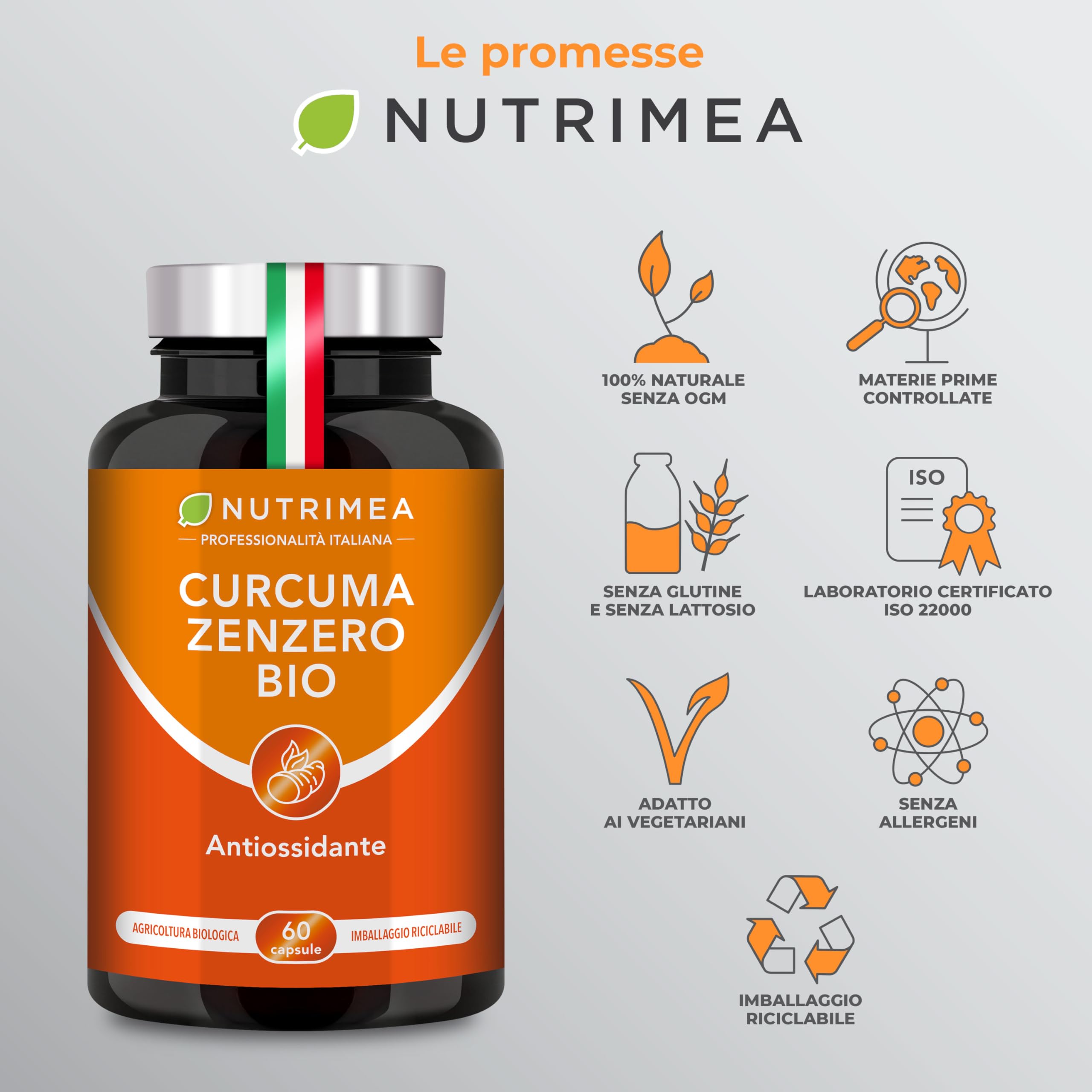 Curcuma Zenzero BIOLOGICO | 100% Naturale | Concentrato di Curcumina | Complesso Antinfiammatorio e Antiossidante | Nutrimea