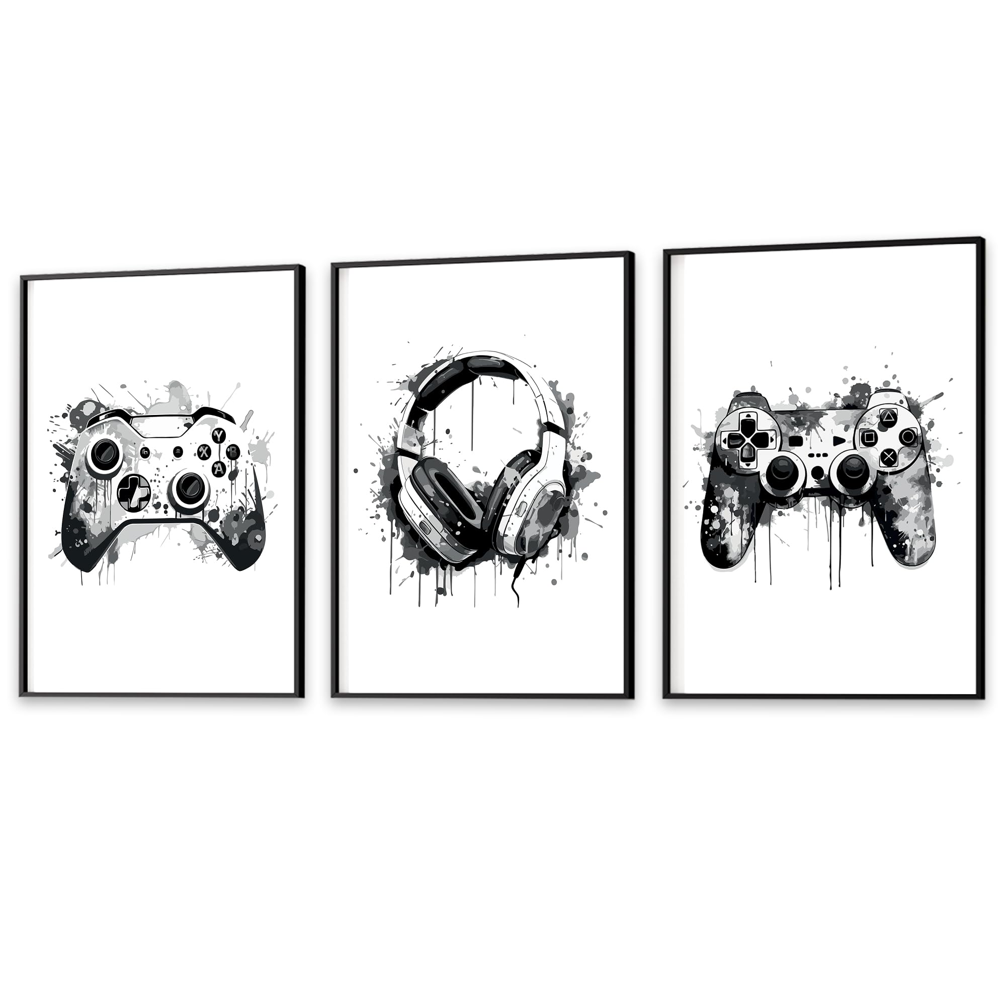 Set Of 3 A4 Gaming Prints | Gaming Accessories | UNFRAMED - NO FRAMES INCLUDED | Gamer Room Accessories | Gamer Gifts | Wall Art (A3 Prints (No Frames), Grey)