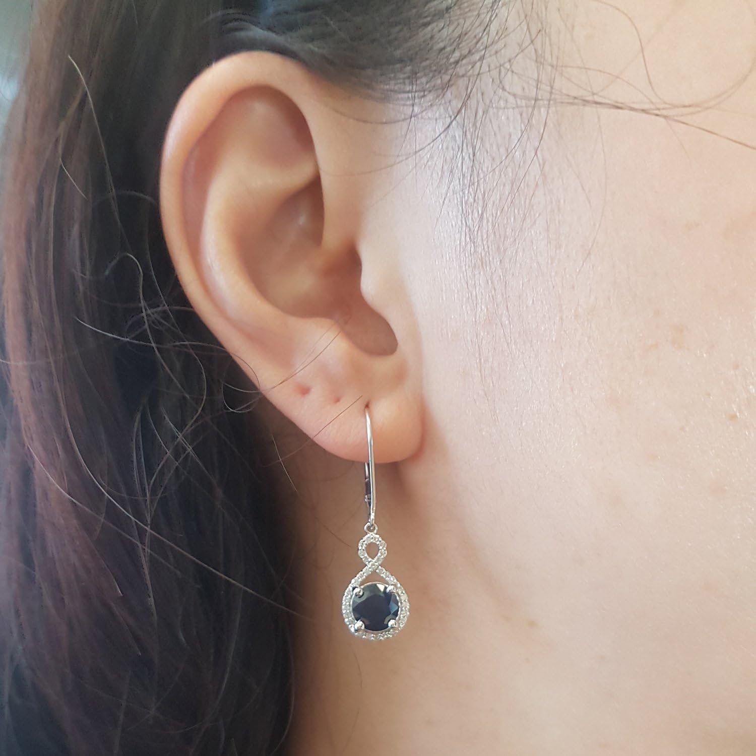 Dazzlingrock Collection 10K Real Solid Gold 7mm Each Round Blue Sapphire & White Natural Diamond Women Infinity Drop Earrings - Image 5